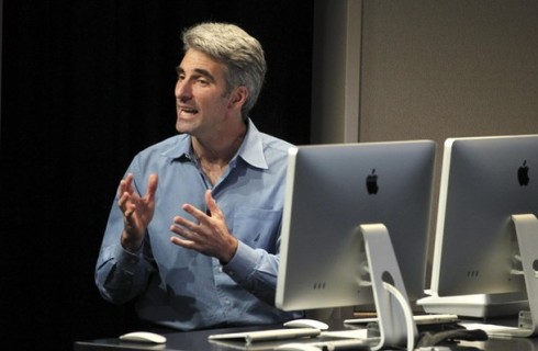 Federighi talks about the latest improvements to the company's Mac software during a news conference at Apple Inc. headquarters in Cupertino