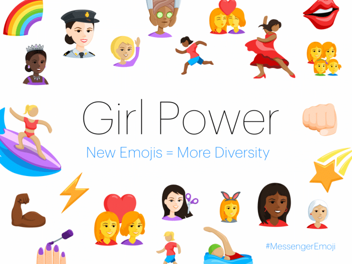 Kép: A Facebook Messenger esetén elérhetővé váló "girl power" emojik.