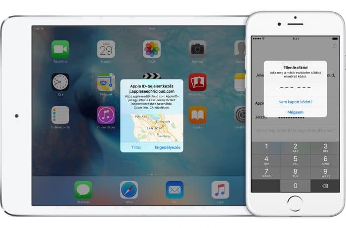 Borítókép: Az Apple kétfaktoros hitelesítése egy iPhone és egy iPad képernyőjén.