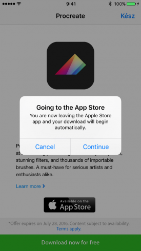 Kép: A letöltés elindítása előtt az Apple Store átirányít minket az App Store-ba.