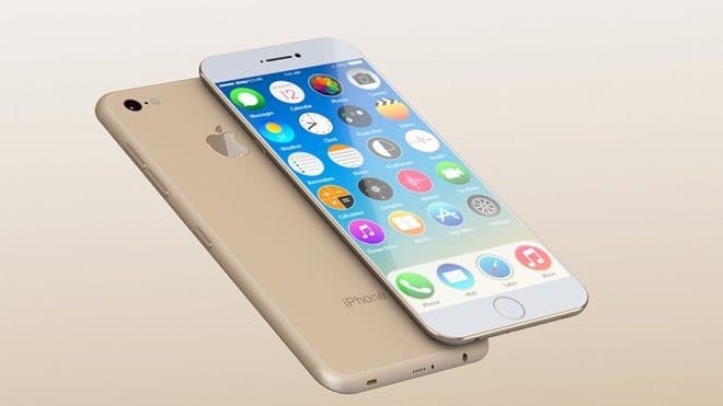 Borítókép: iPhone 7 koncepció arany színben, kerek ikonokkal.