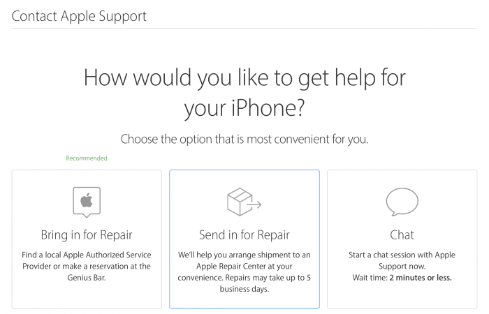 Apple send in for Repair