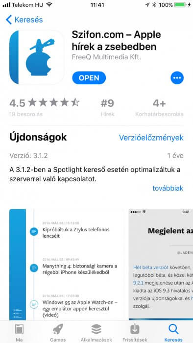 iOS 11 App Store adatlap: Szifon.com alkalmazás