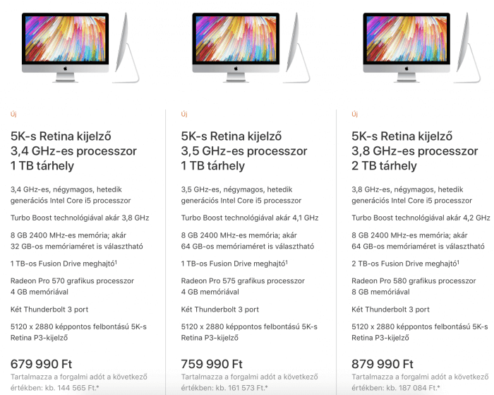 27 5K iMac ár, konfiguráció