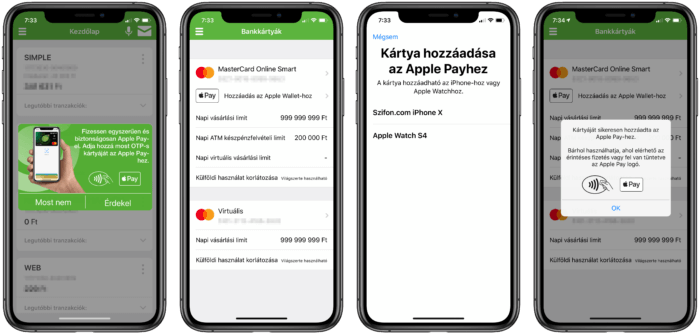 Apple Pay beállítása az OTP SmartBank alkalmazásában Magyarországon.