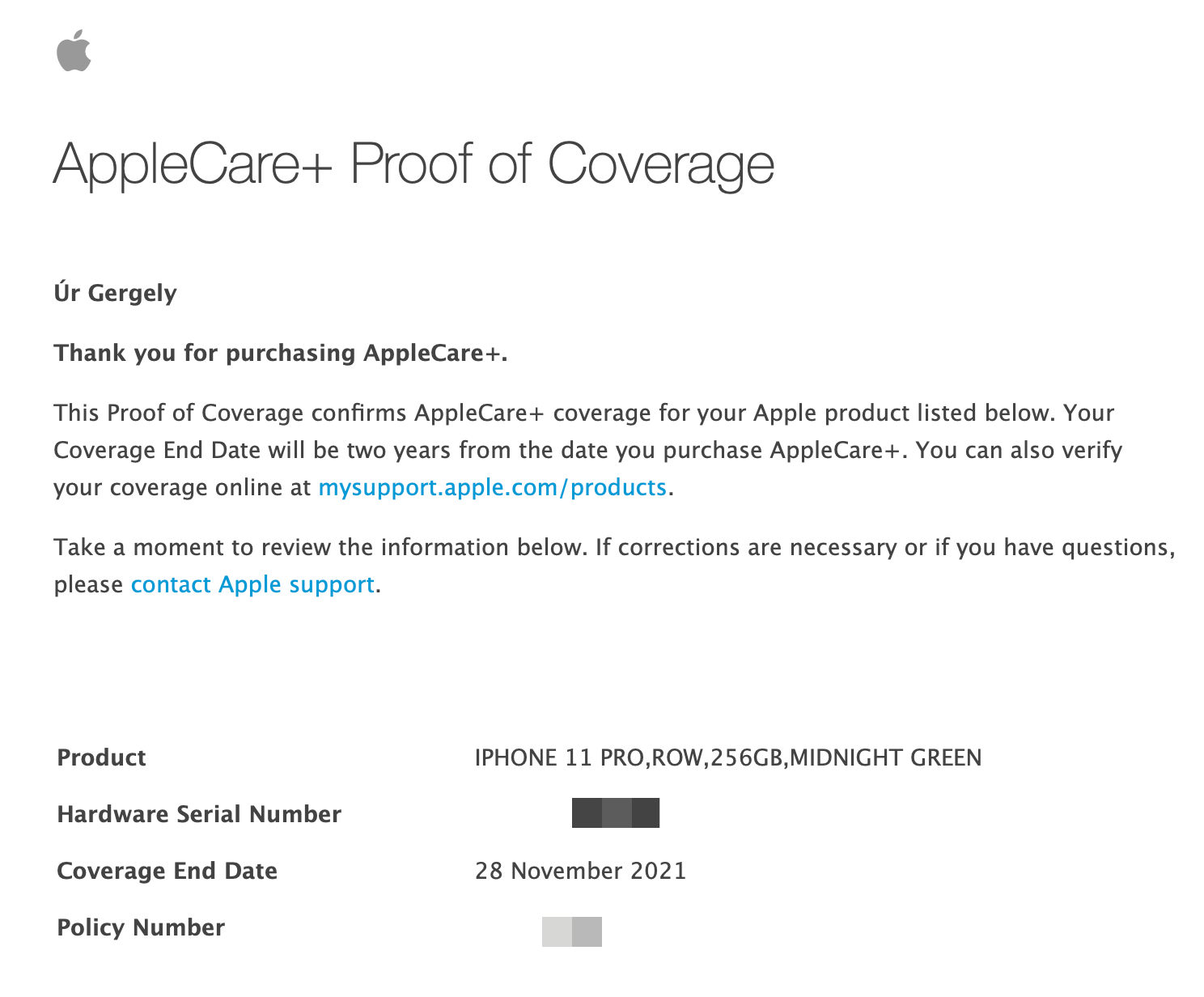 AppleCare+ iPhone 11 Pro