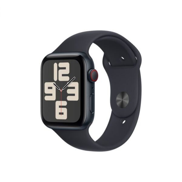 Apple Watch SE GPS + Cellular – 44 mm-es éjfekete alumíniumtok, éjfekete sportszíj - S/M