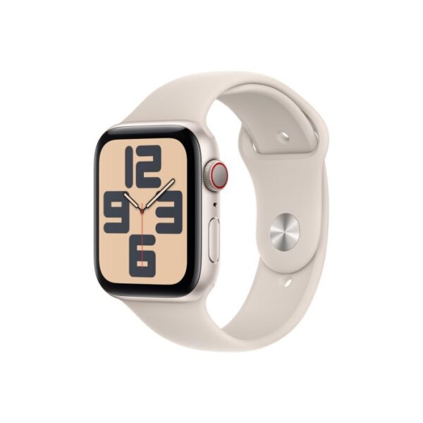 Apple Watch SE GPS + Cellular – 44 mm-es csillagfény alumíniumtok, csillagfény sportszíj - S/M