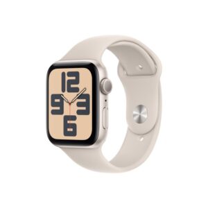 Apple Watch SE GPS – 44 mm-es csillagfény alumíniumtok, csillagfény sportszíj - M/L