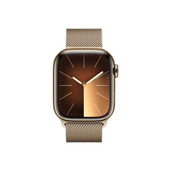 Apple Watch Series 9 GPS + Cellular – 41 mm-es aranyszínű rozsdamentesacél tok, aranyszínű milánói szíj
