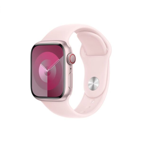 Apple Watch Series 9 GPS + Cellular – 41 mm-es rózsaszín alumíniumtok, világos rózsaszín sportszíj - S/M