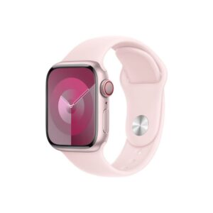 Apple Watch Series 9 GPS + Cellular – 41 mm-es rózsaszín alumíniumtok, világos rózsaszín sportszíj - M/L