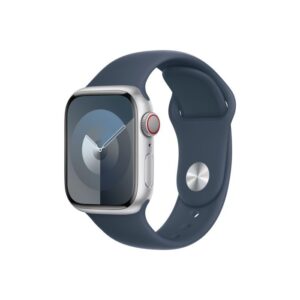 Apple Watch Series 9 GPS + Cellular – 41 mm-es ezüst alumíniumtok, viharkék sportszíj - M/L