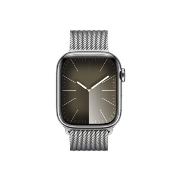 Apple Watch Series 9 GPS + Cellular – 41 mm-es ezüstszínű rozsdamentesacél tok, ezüstszínű milánói szíj