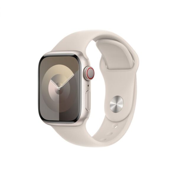 Apple Watch Series 9 GPS + Cellular – 41 mm-es csillagfény alumíniumtok, csillagfény sportszíj - M/L