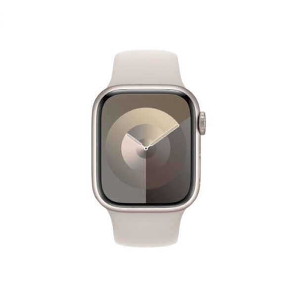 Apple Watch Series 9 GPS + Cellular – 41 mm-es csillagfény alumíniumtok, csillagfény sportszíj - S/M