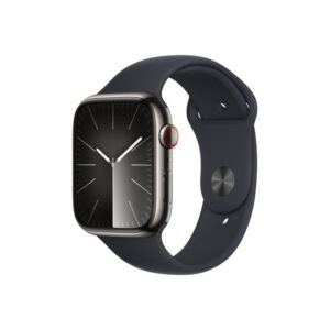 Apple Watch Series 9 GPS + Cellular – 45 mm-es grafitszínű rozsdamentesacél tok, éjfekete sportszíj - S/M