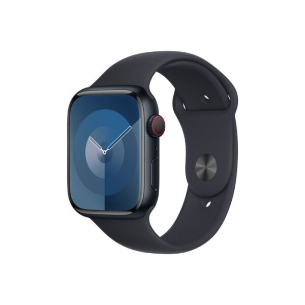 Apple Watch Series 9 GPS + Cellular – 45 mm-es éjfekete alumíniumtok, éjfekete sportszíj - M/L