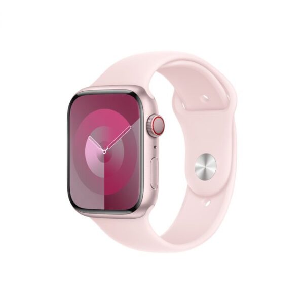 Apple Watch Series 9 GPS + Cellular – 45 mm-es rózsaszín alumíniumtok, világos rózsaszín sportszíj - M/L