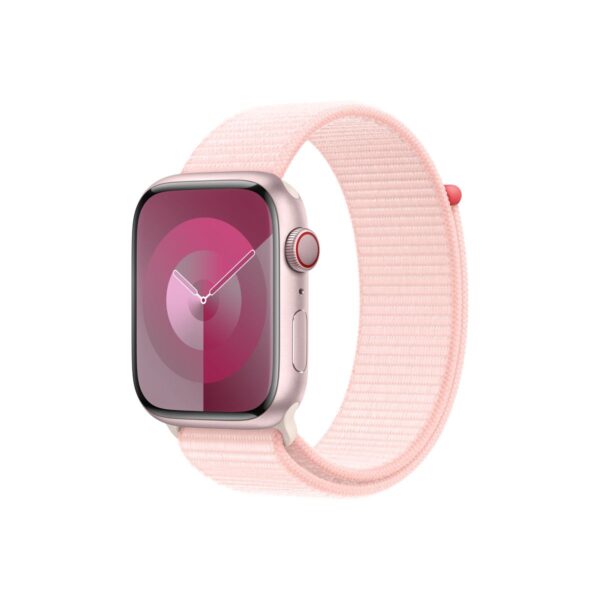 Apple Watch Series 9 GPS + Cellular – 45 mm-es rózsaszín alumíniumtok, világos rózsaszín sportpánt