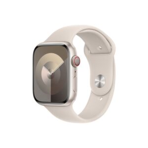 Apple Watch Series 9 GPS + Cellular – 45 mm-es csillagfény alumíniumtok, csillagfény sportszíj - S/M