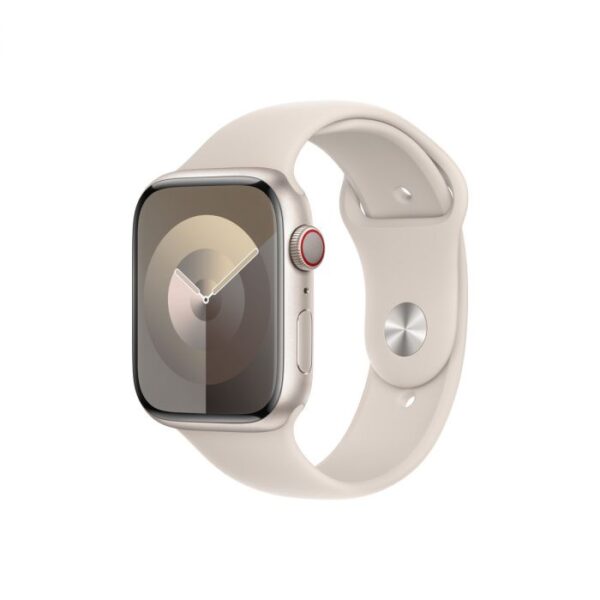 Apple Watch Series 9 GPS + Cellular – 45 mm-es csillagfény alumíniumtok, csillagfény sportszíj - S/M