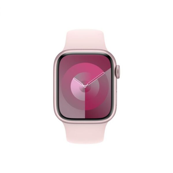 Apple Watch Series 9 GPS + Cellular – 41 mm-es rózsaszín alumíniumtok, világos rózsaszín sportszíj - M/L
