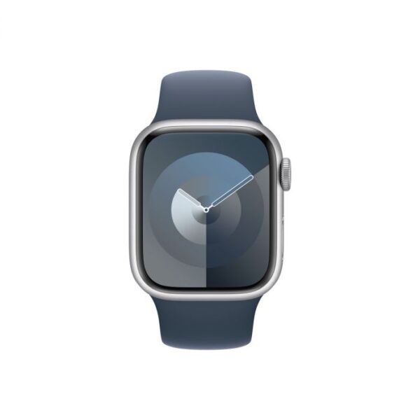 Apple Watch Series 9 GPS + Cellular – 41 mm-es ezüst alumíniumtok, viharkék sportszíj - M/L