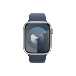 Apple Watch Series 9 GPS – 45 mm-es ezüst alumíniumtok, viharkék sportszíj - S/M