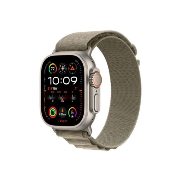 Apple Watch Ultra 2 GPS + Cellular – 49 mm-es titántok, olíva alpesi pánt - M