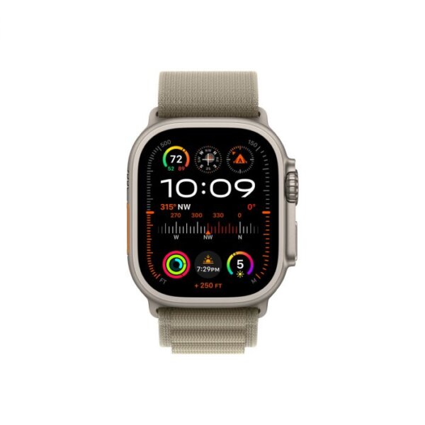 Apple Watch Ultra 2 GPS + Cellular – 49 mm-es titántok, olíva alpesi pánt - M