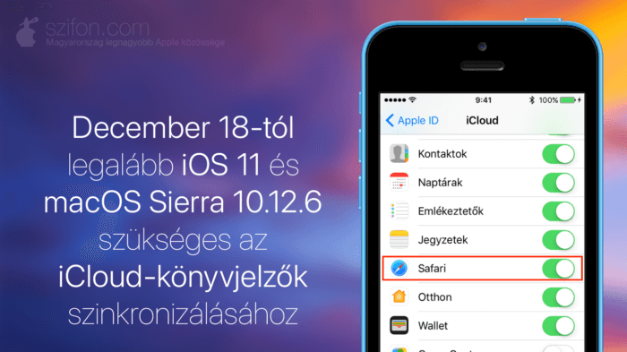 December 18-tól legalább iOS 11 és macOS Sierra 10.12.6 szükséges az iCloud-könyvjelzők szinkronizálásához