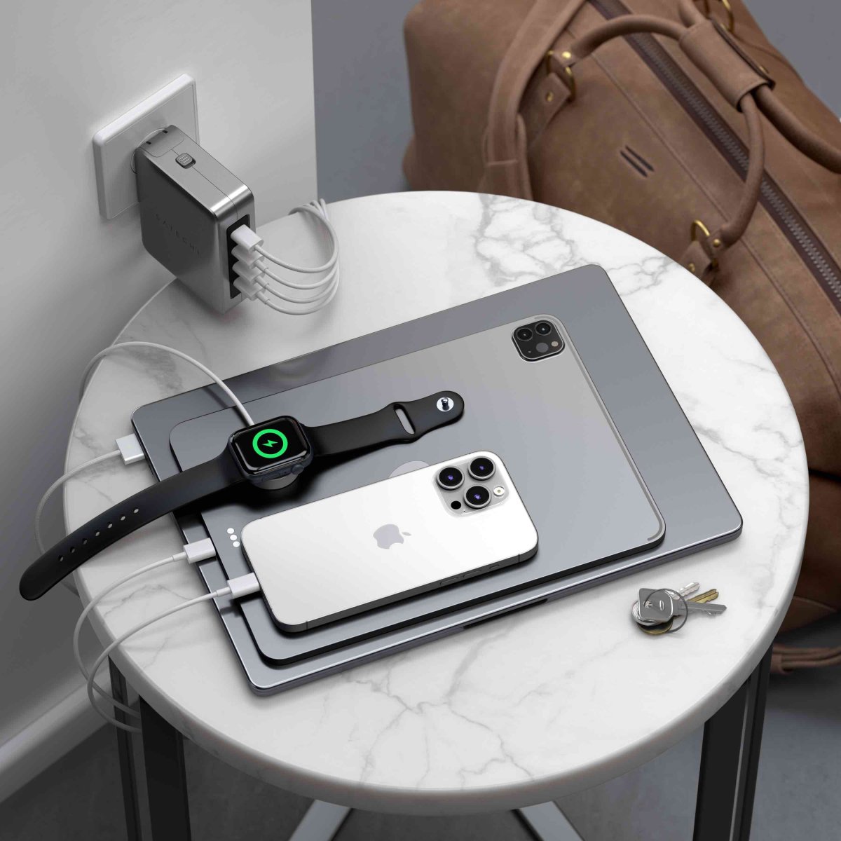 Satechi - Travel Chrager 145W USB-C 4 portos (4x USB-C PD, UK-EU-AU-US adapter és hálós táska) - Szürke - Image 3