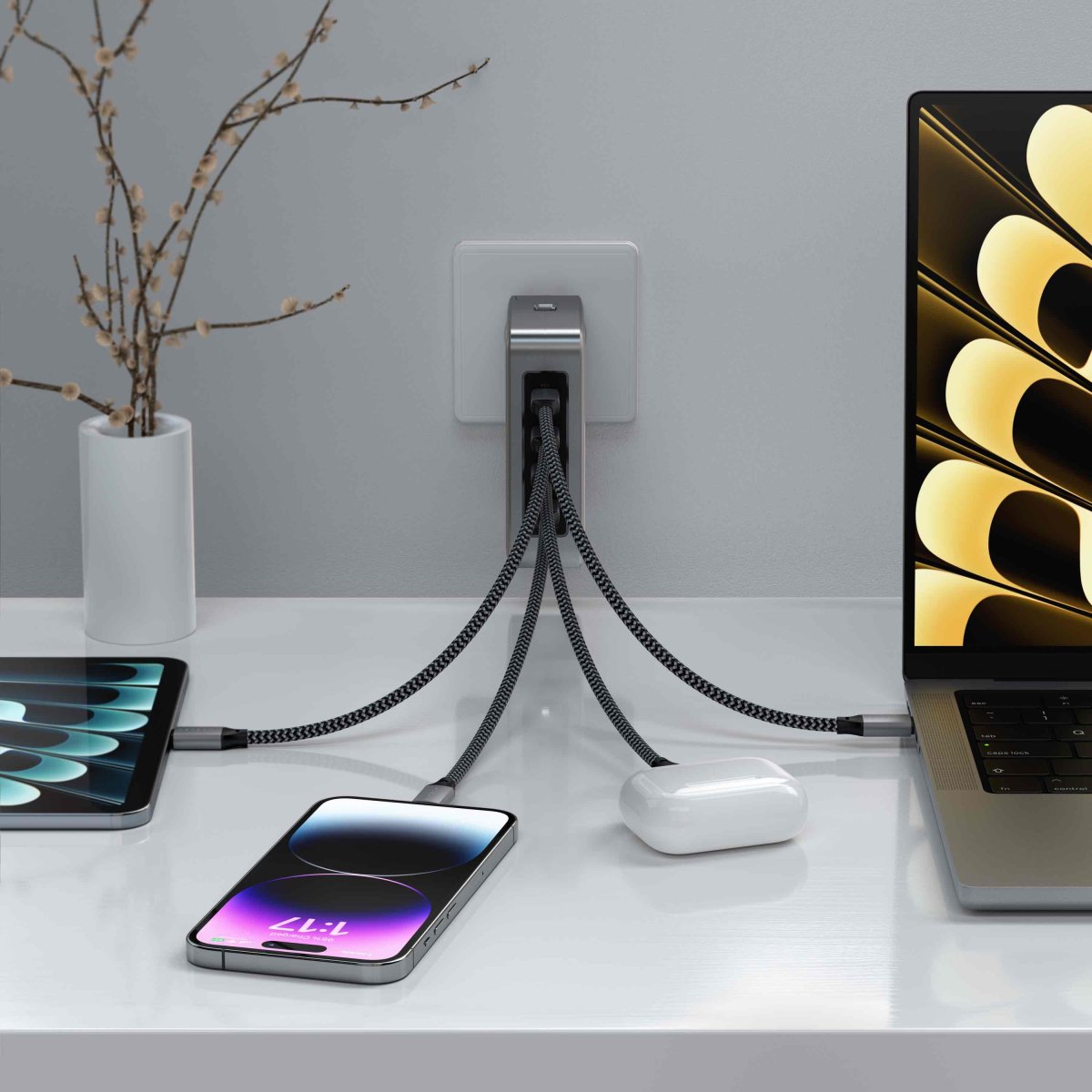 Satechi - Travel Chrager 145W USB-C 4 portos (4x USB-C PD, UK-EU-AU-US adapter és hálós táska) - Szürke - Image 2