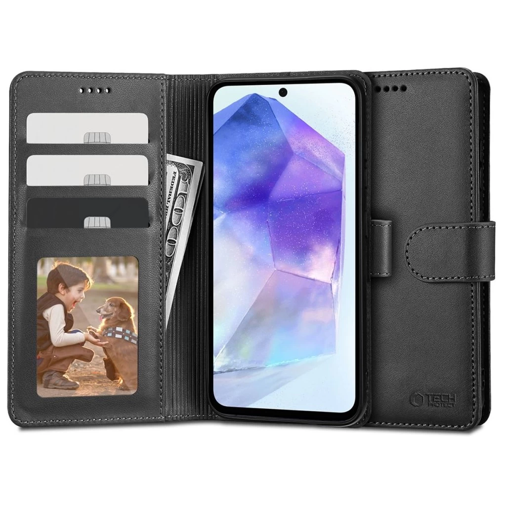Tech-Protect fekete Waller Book / Flip tok kártyatartóval Samsung Galaxy A55 készülékhez
