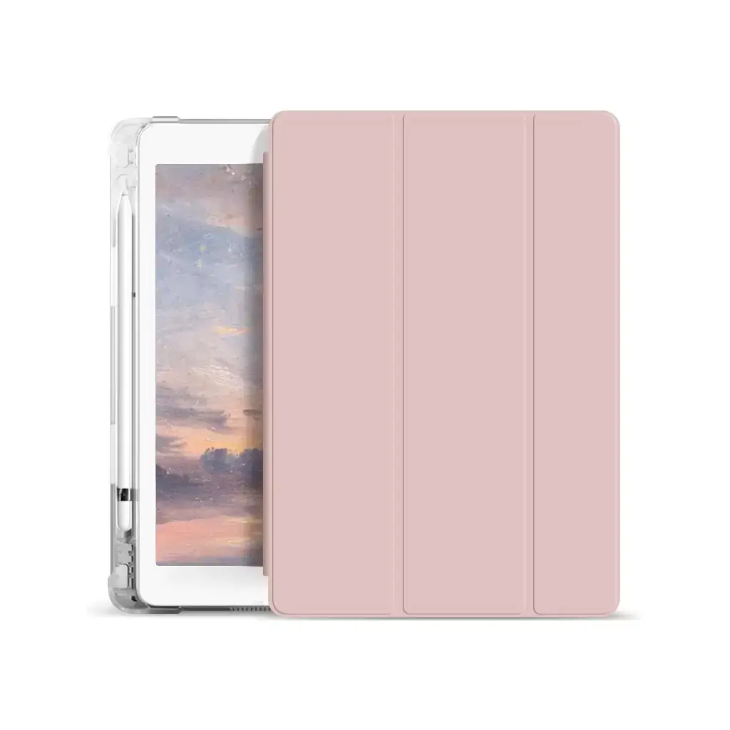 XPRO™ Smart Book tok pencil tartóval és teljesen átlátszó szilikon hátlappal pink Apple Ipad 9,7" 2017 készülékhez