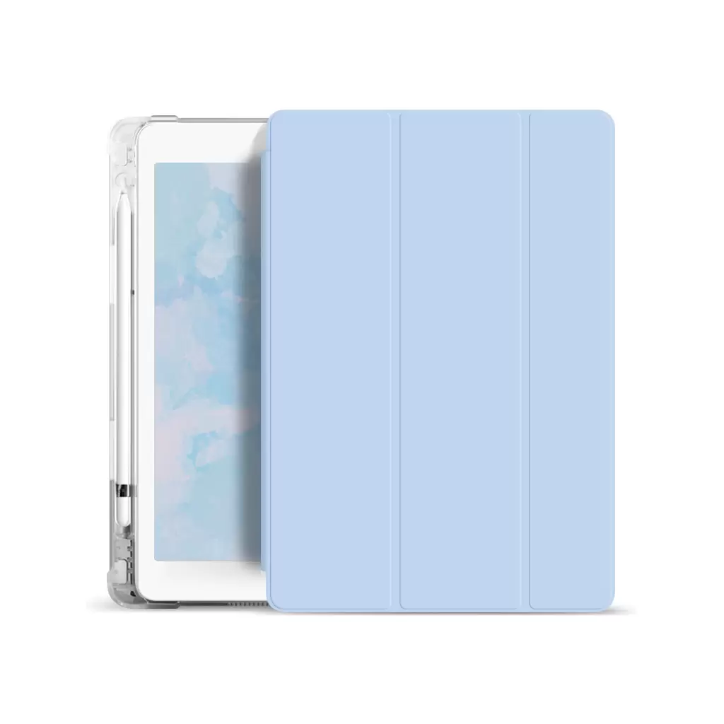 XPRO™ Smart Book tok pencil tartóval és teljesen átlátszó szilikon hátlappal világoskék Apple Ipad 9,7" 2017 készülékhez