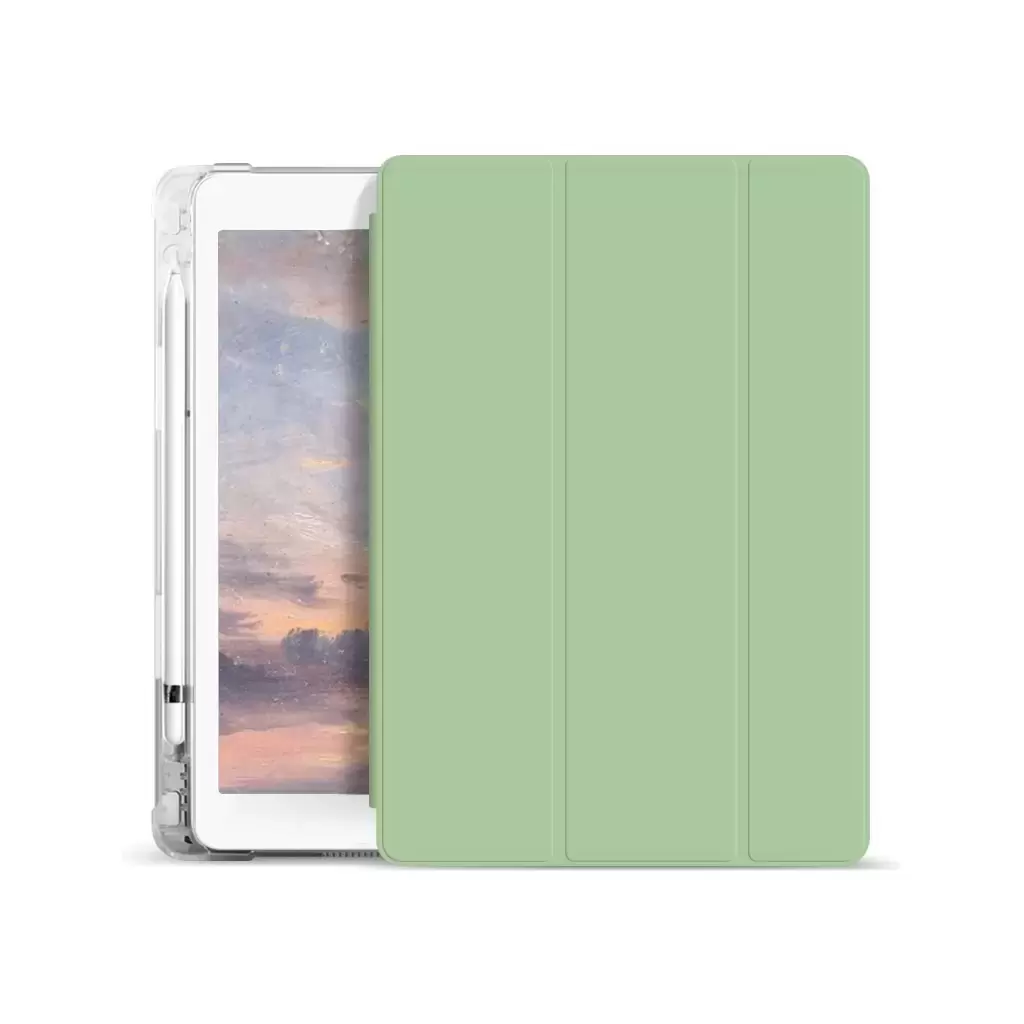 XPRO™ Smart Book tok pencil tartóval és teljesen átlátszó szilikon hátlappal világoszöld Apple Ipad 10,9" (2022) 10. generációs készülékhez